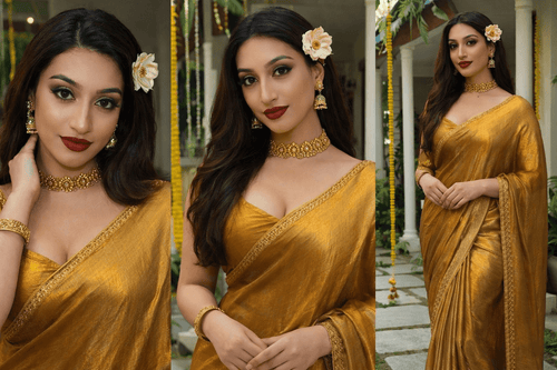 The "Golden Hour" Bronze Shimmer Saree